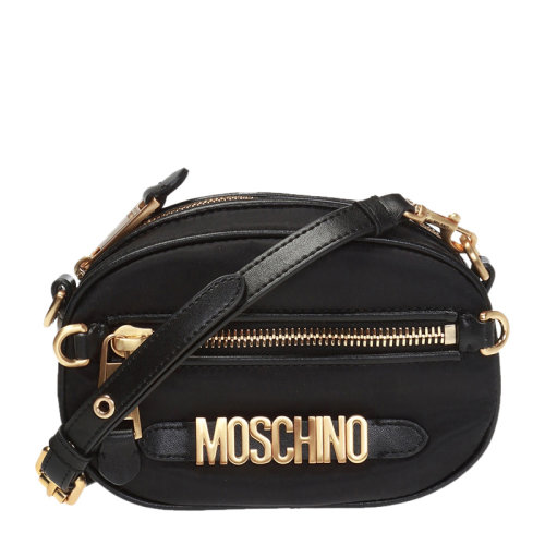 【包税】moschino/莫斯奇诺 女士黑色尼龙金属logo可拆卸肩带斜挎包单
