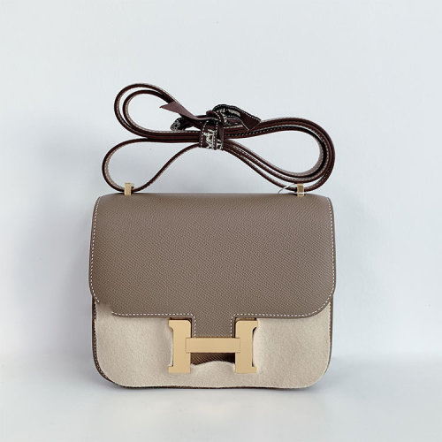 hermes/爱马仕 constance19大象灰18金扣y刻epsom牛皮单肩包