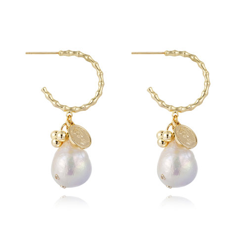 cloris/克劳瑞斯 天然巴洛克时尚珍珠耳环 手工镶嵌硬币 设计师品牌