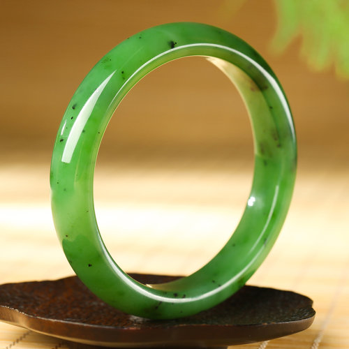 印象眸/印象眸 和田玉碧玉手镯 女款猕猴桃绿宽条玉镯多口径可选 附送