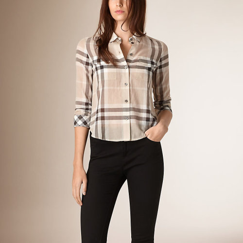 【burberry博柏利 女士长袖衬衫】burberry/博柏利 女士格纹长袖衬衫