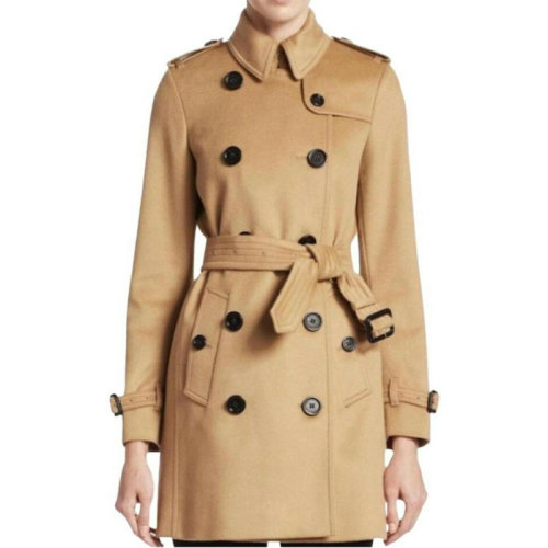 burberry/博柏利 女士双排扣羊毛羊绒大衣 驼色 80220531【预售】