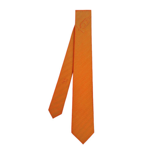 hermes/爱马仕 男士橙色真丝雪佛龙商务休闲领带 h153054tk3