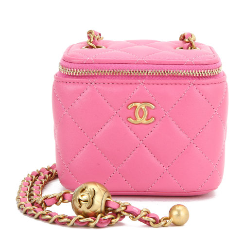 chanel(香奈儿) #粉色皮质迷你方盒子链条斜挎包