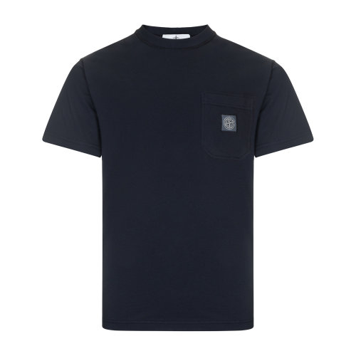 island 圆领 短袖 深蓝色 正面左胸处一个口袋带品牌logo图标 纯棉