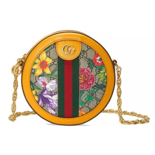 gucci/古驰 ophidia系列 花卉双g女士新款pvc圆饼包单肩斜挎包【99新