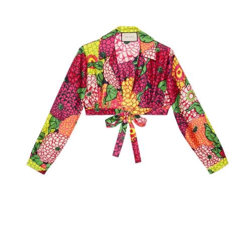 【包邮包税】 gucci古驰 21年春夏 女士 ken scott印花短款真丝衬衫