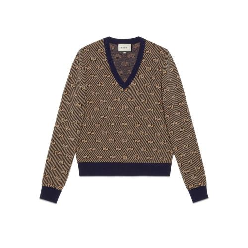 【包邮包税】 gucci古驰 21年春夏 男士 gg条纹羊毛v领毛衣 626643 x