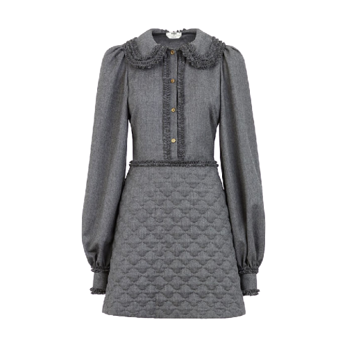 【包邮包税】 fendi芬迪 21年春夏 女士 连衣裙 灰色法兰绒连衣裙