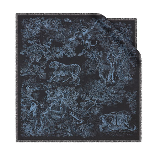 【包税】dior/迪奥 2021年早春新款 海军蓝色桑蚕丝斜纹面料茹伊印花