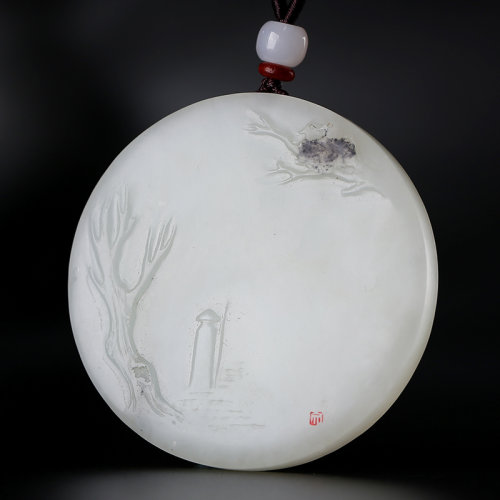 印象眸/印象眸 【玉雕大师陈鹏旭工作室作品】和田玉意境线雕吊坠