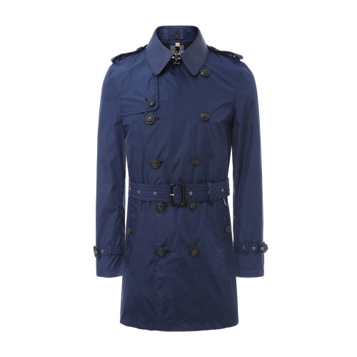 可拆卸皮领附腰带深蓝色男士风衣 burberry/博柏利 巴宝莉 男士外套