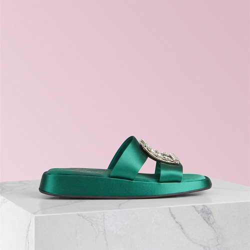 rogervivier/罗杰·维维亚2021春夏新品女士拖鞋vivier钻扣丝缎凉拖