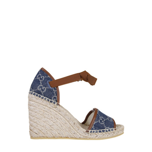 gucci/古驰 21年春夏 百搭 女性 牛仔蓝色 坡跟凉鞋 652895.