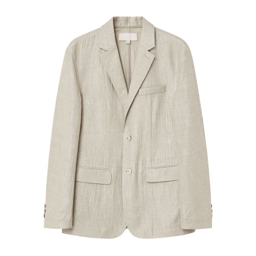 ehe/ehe春季新款绿杏色文艺风棉麻混纺肌理面料男士西服