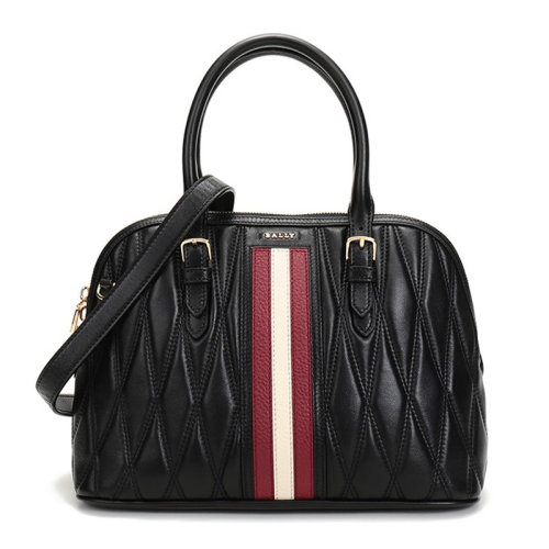 bally/巴利 女士黑色皮革钻石绗缝金色字母徽标红白条纹装饰双向拉链