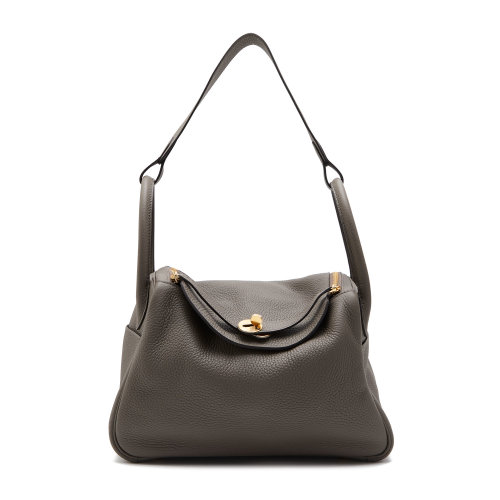 hermes(爱马仕) #经典款lindy 30系列女士灰色皮质手提包