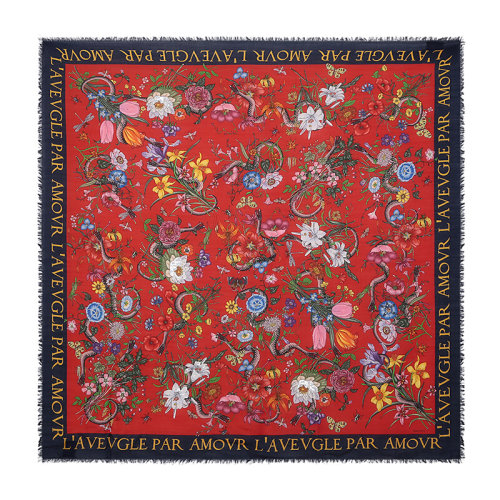 gucci/古驰 女士红色印花图案围巾476474-3g345