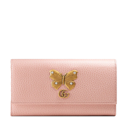 gucci/古驰 女士经典皮质粉色蝴蝶gg钱包499359 caogt 5969 aq