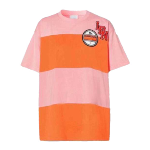 burberry/博柏利 女士短袖t恤 橘色拼接粉色纯棉t恤短袖 ah