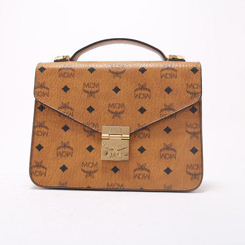 mcm(mcm) #棕色pvc经典logo女士手提包邮差包