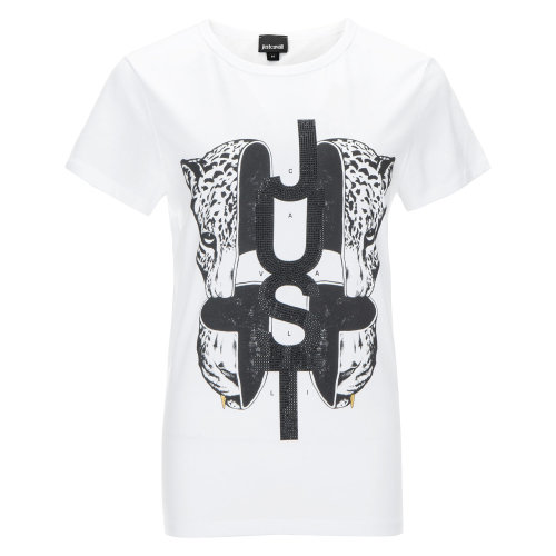 cavalli/just cavalli 圆领 短袖 白色 正面豹头分割露出品牌字母logo