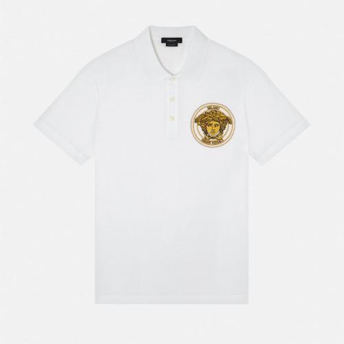 男士短polo】【预售】versace/范思哲白色 圆形美杜莎logo polo衫a8