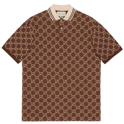 【包税】gucci/古驰 2021年新款 男士棕色gg图案弹力棉质polo衫polo