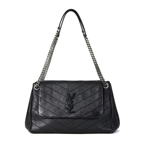 saint laurent paris/圣罗兰 ysl 女士黑色绗缝羊皮经典字母徽标装饰