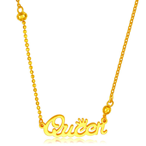 ru jin sui yue/如金岁月黄金项链女吊坠3d硬金字母queen套链 999足金