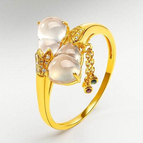 冰种钻石水润起荧光18k金镶嵌双葫芦天然翡翠戒指