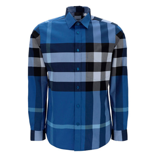 burberry/博柏利 蓝色格子 男士长袖衬衫