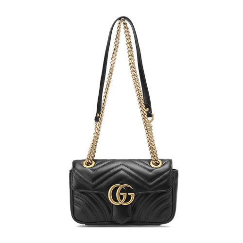 gucci(古驰) #经典款gg黑色marmont系列女士皮质斜挎包