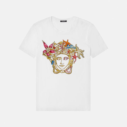 【预售】versace/范思哲 女士白色短袖t恤 美杜莎刺绣图案 a89344-a21