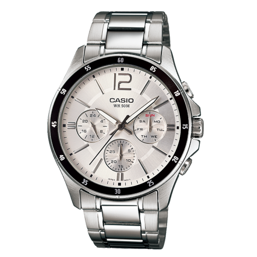 casio/卡西欧男表商务双日历石英手表时尚腕表 白盘钢带mtp-1375d-7a