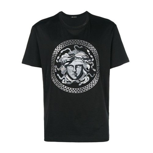 versace/范思哲 黑色全棉medusa刺绣男士短袖t恤 a80444-a224589