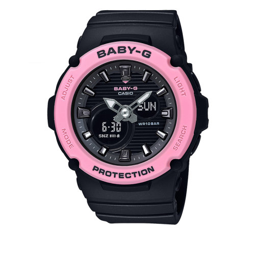 casio/卡西欧baby-g系列夏日沙滩防水防震炫彩女表时尚腕表 黑粉bga