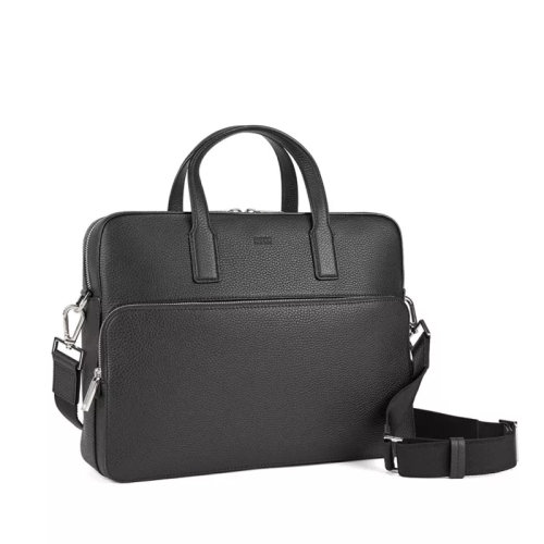 hugo boss/雨果博斯 公文包 男士黑色微标印花饰小牛皮手提包公文包
