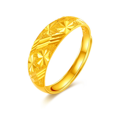 ru jin sui yue/如金岁月黄金戒指女款 足金戒指 四叶草车花工艺 结婚