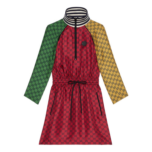 【包税】gucci/古驰 2021年新款女士彩色真丝斜纹连衣裙gg multicolor