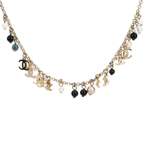 chanel(香奈儿) #浅金色仿珍珠小双c挂饰项链