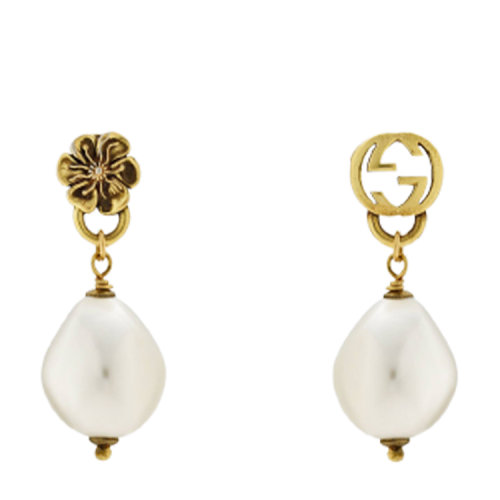 【21秋冬新款】gucci/古驰 互扣式双g花朵珍珠耳环 预售1-2周发货