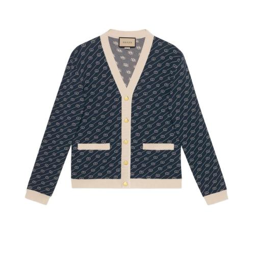 【包邮包税】 gucci古驰 21年秋冬 男士 互扣式双g斜条纹棉质真丝开衫