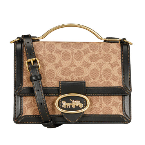 【大陆现货】coach/蔻驰 女士riley系列涂层帆布/配皮棕褐色黑色单肩