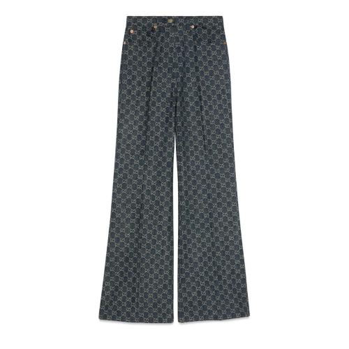 【包邮包税】 gucci古驰 21年秋冬 女士 环保水洗gg阔腿牛仔裤 651377