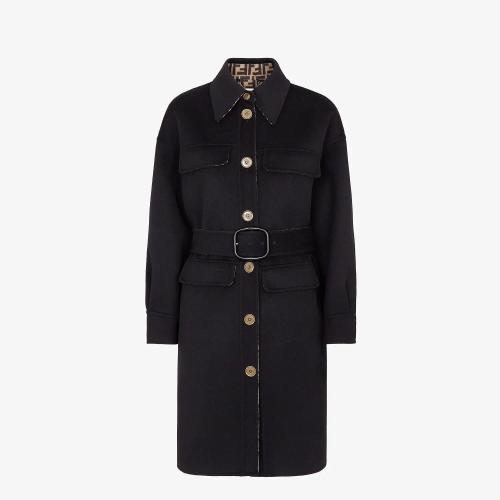 【包邮包税】 fendi芬迪 21年秋冬 女士 大衣 黑色羊毛风衣 ff8744a5