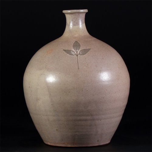 【日本回流-瓷器】志野烧刻花花瓶带木盒趣味收藏摆件wg3807