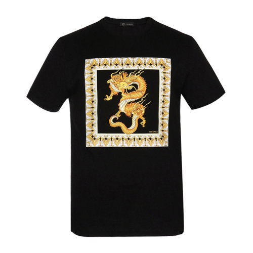 versace 范思哲 男士 服装 21春夏 黑色圆领龙图案棉质t恤 男士短袖
