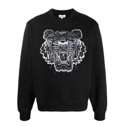 kenzo/高田贤三 男卫衣 男女同款黑色刺绣虎头微标饰棉质长袖卫衣外套