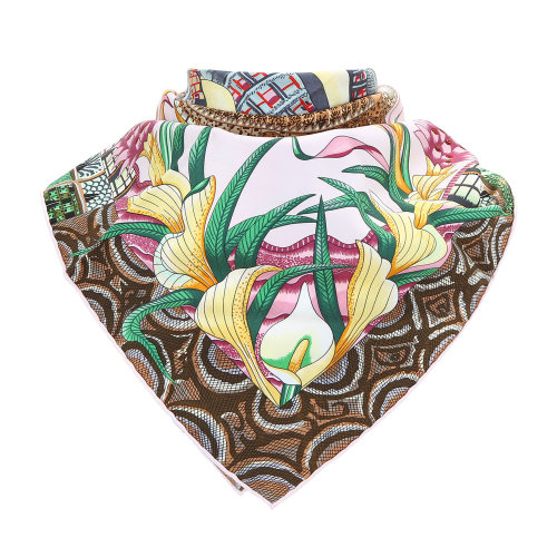 hermes(爱马仕) 粉底"赞比西河的庆典"印花丝巾90cm